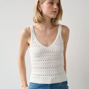 WHTIE & WARREN white crochet knit tank sweater - Size S